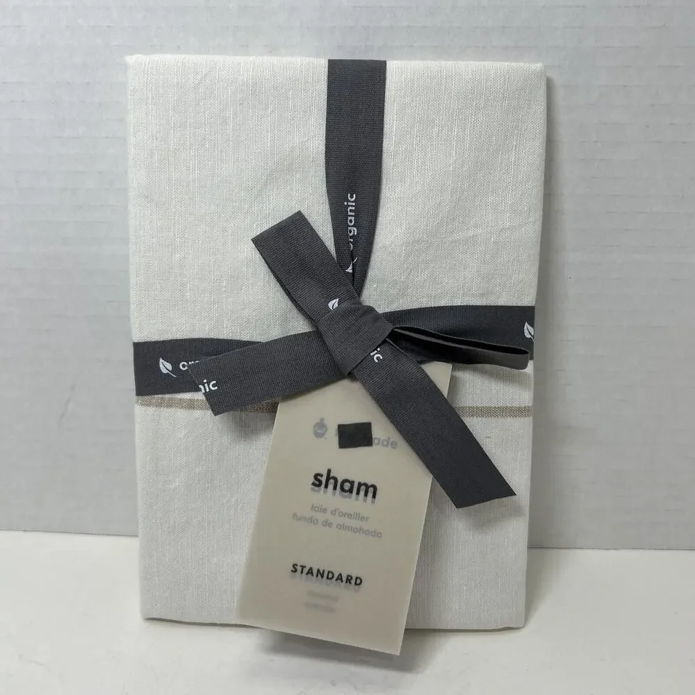 West Elm Organic Hemp + Cotton Serene Stripes Standard Pillow Sham Ivory/ Tan